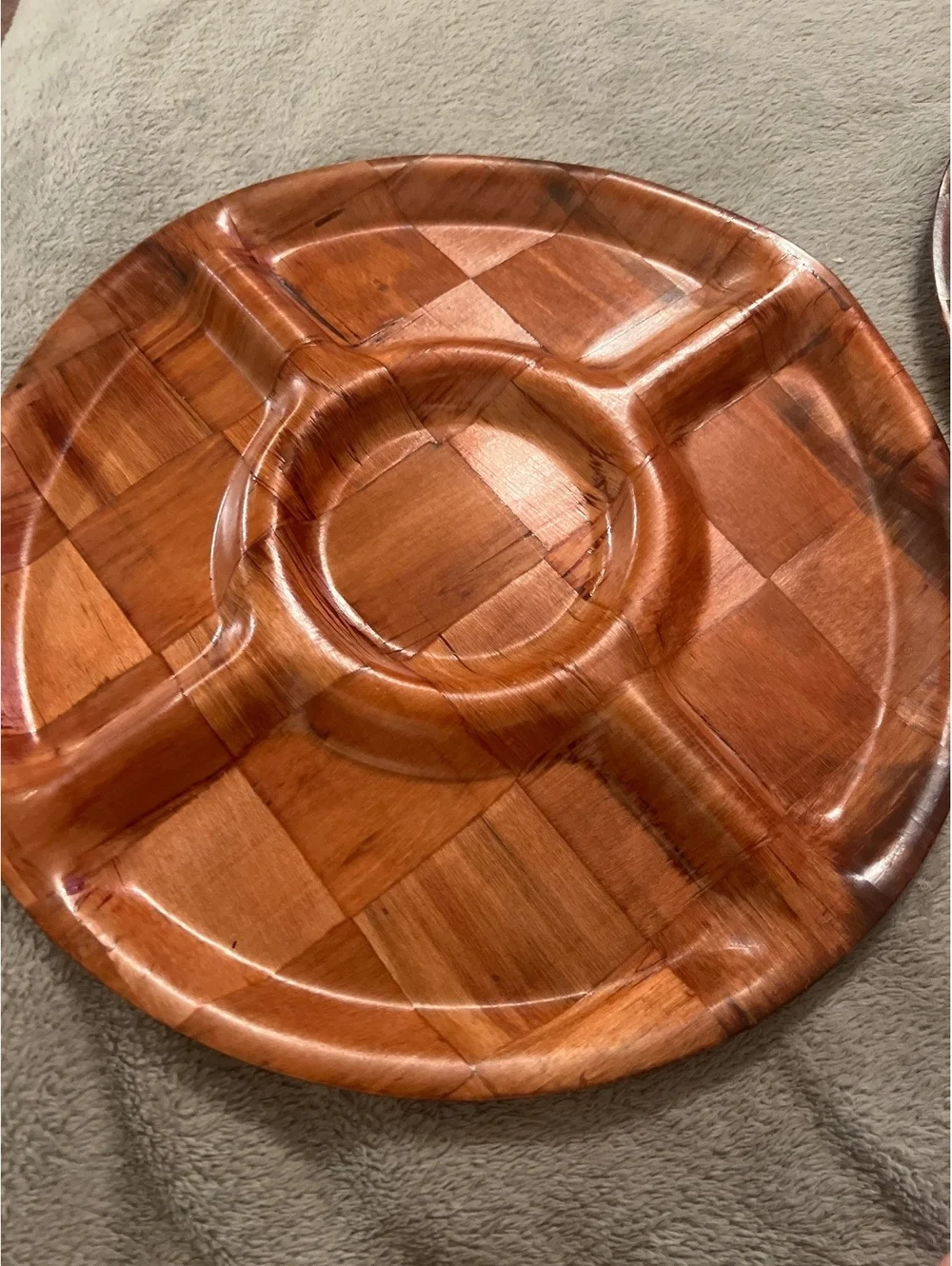 Set of 2 Vintage Wooden Serving Trays with Divided Sections